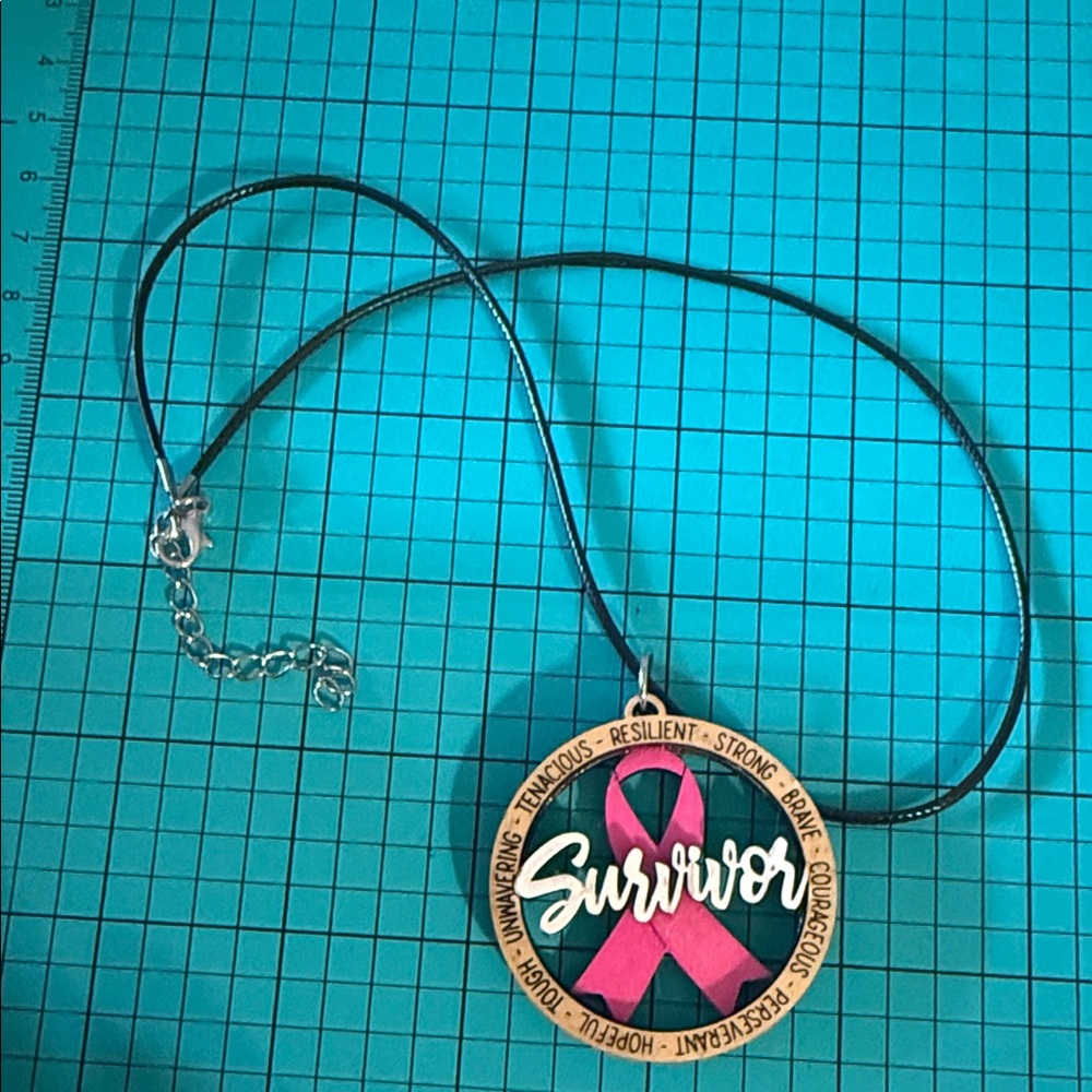 Survivor Pendant Necklace with Pink Ribbon
